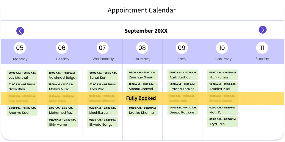 Appointment calender schedule