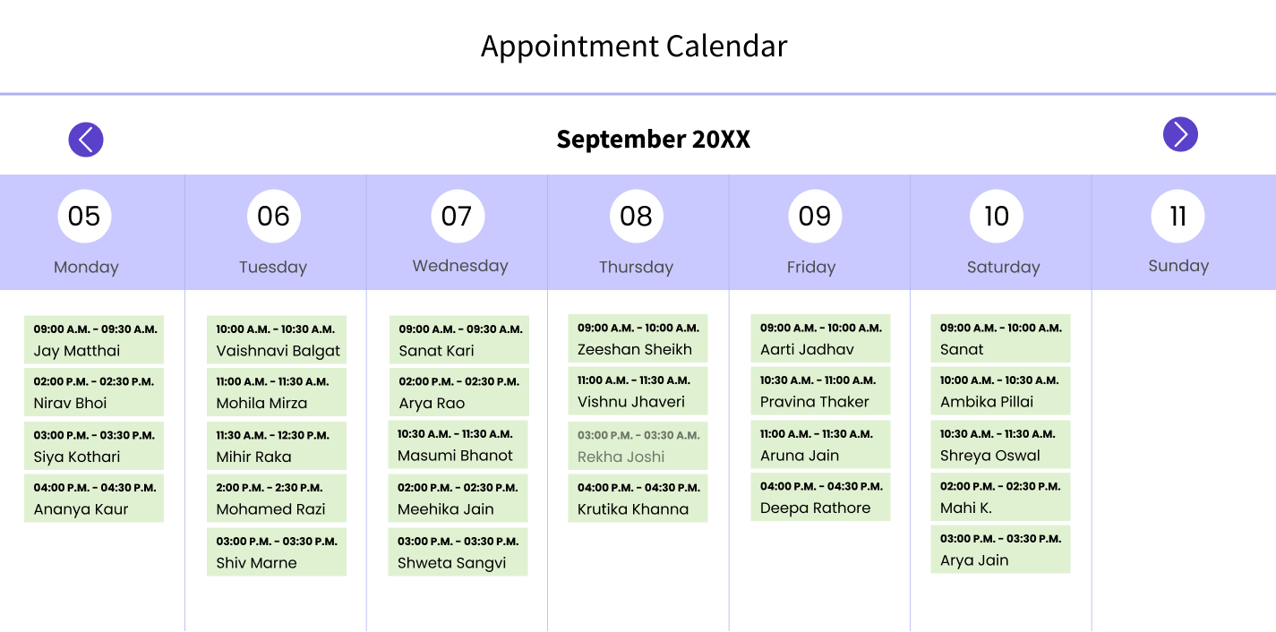 Appointment calender bookings