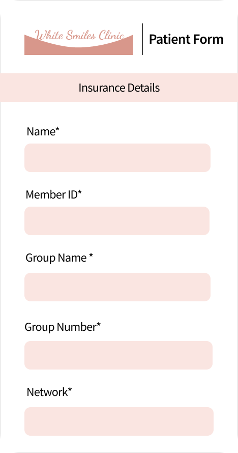 patient intake form feilds