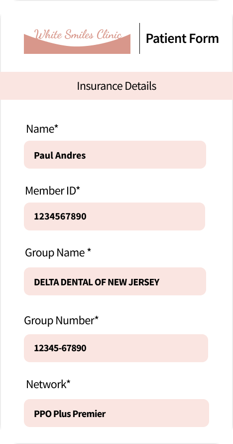 insurance details form for patients