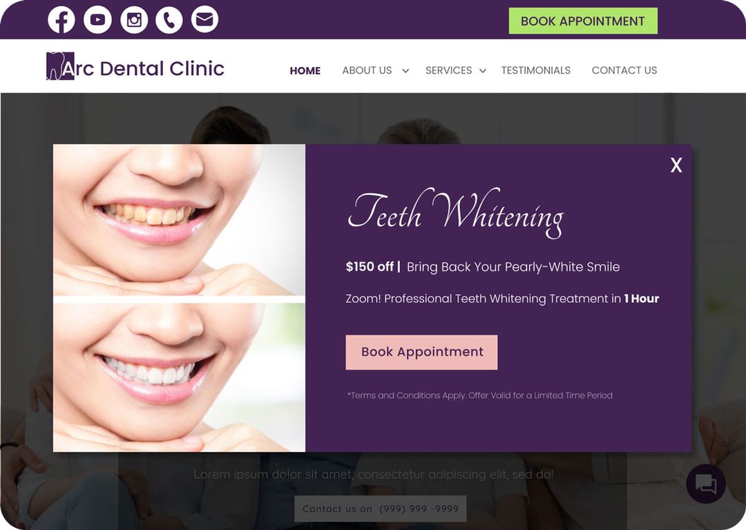 offer pop up on website